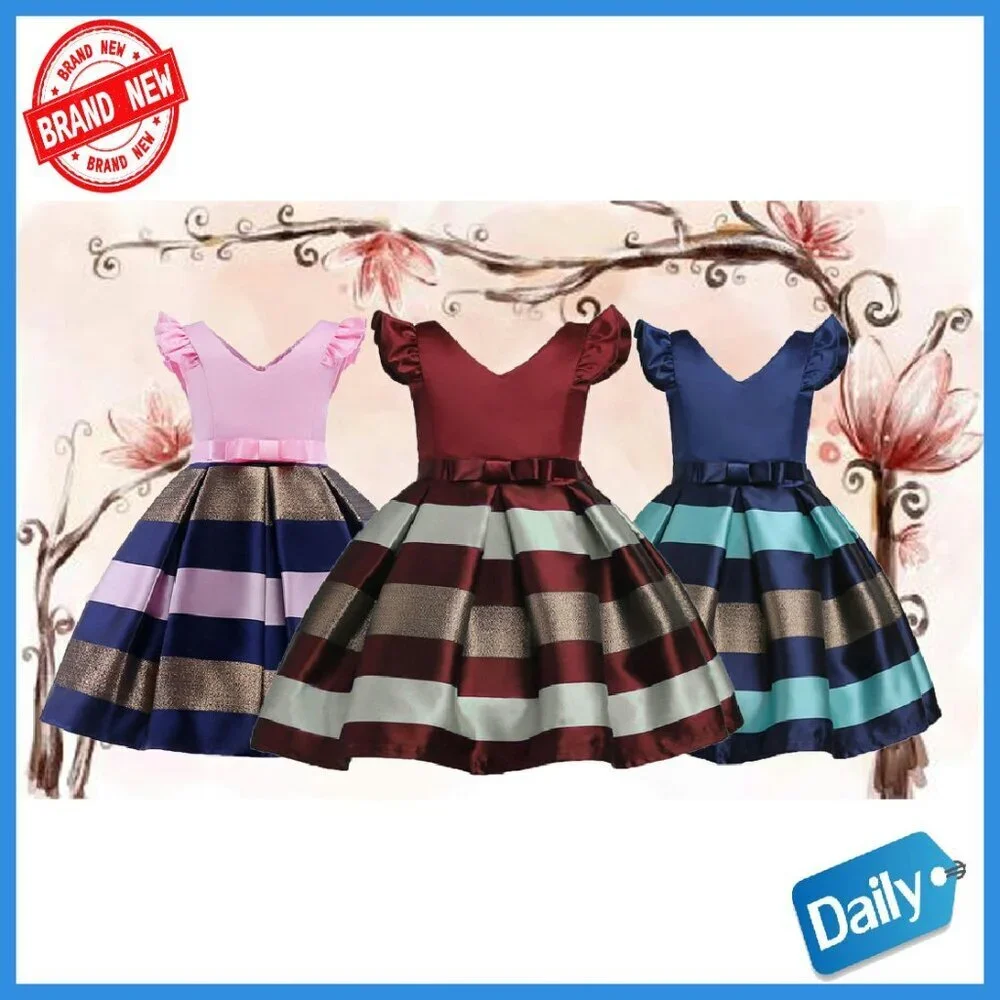 Girls Sleeveless Party Dress 2-10T Ruffles V-Neck Knee Length